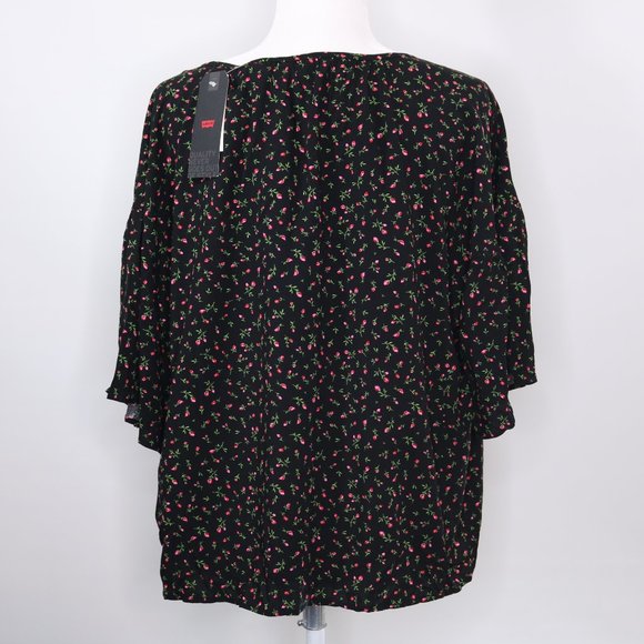 Levi's Flowy Floral Top with KeyHole Tie Black - Picture 3 of 9